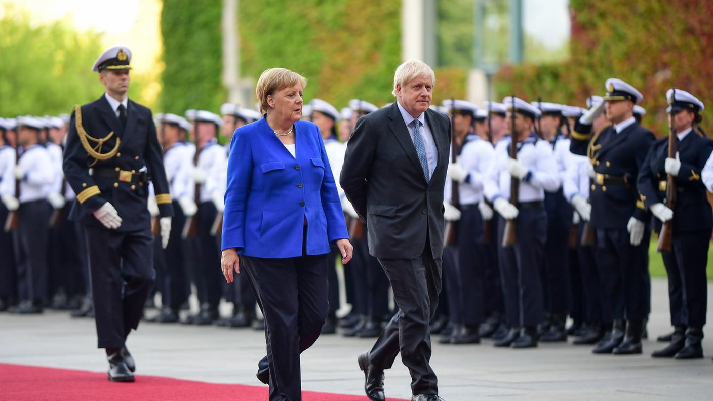 La cancelliera tedesca Angela Merkel e il premier britannico Boris Johnson