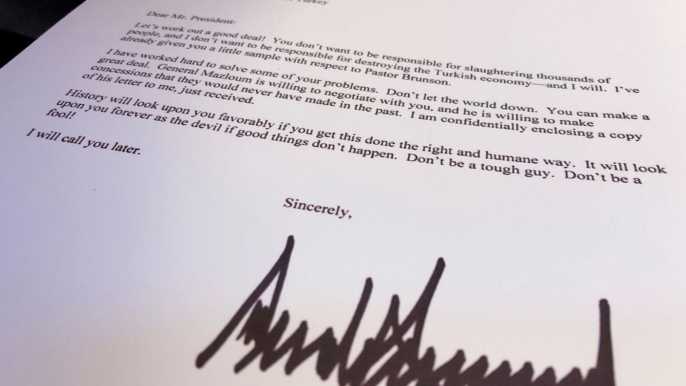 L'ormai nota e controversa lettera indirizzata da Trump al presidente turco Erdogan