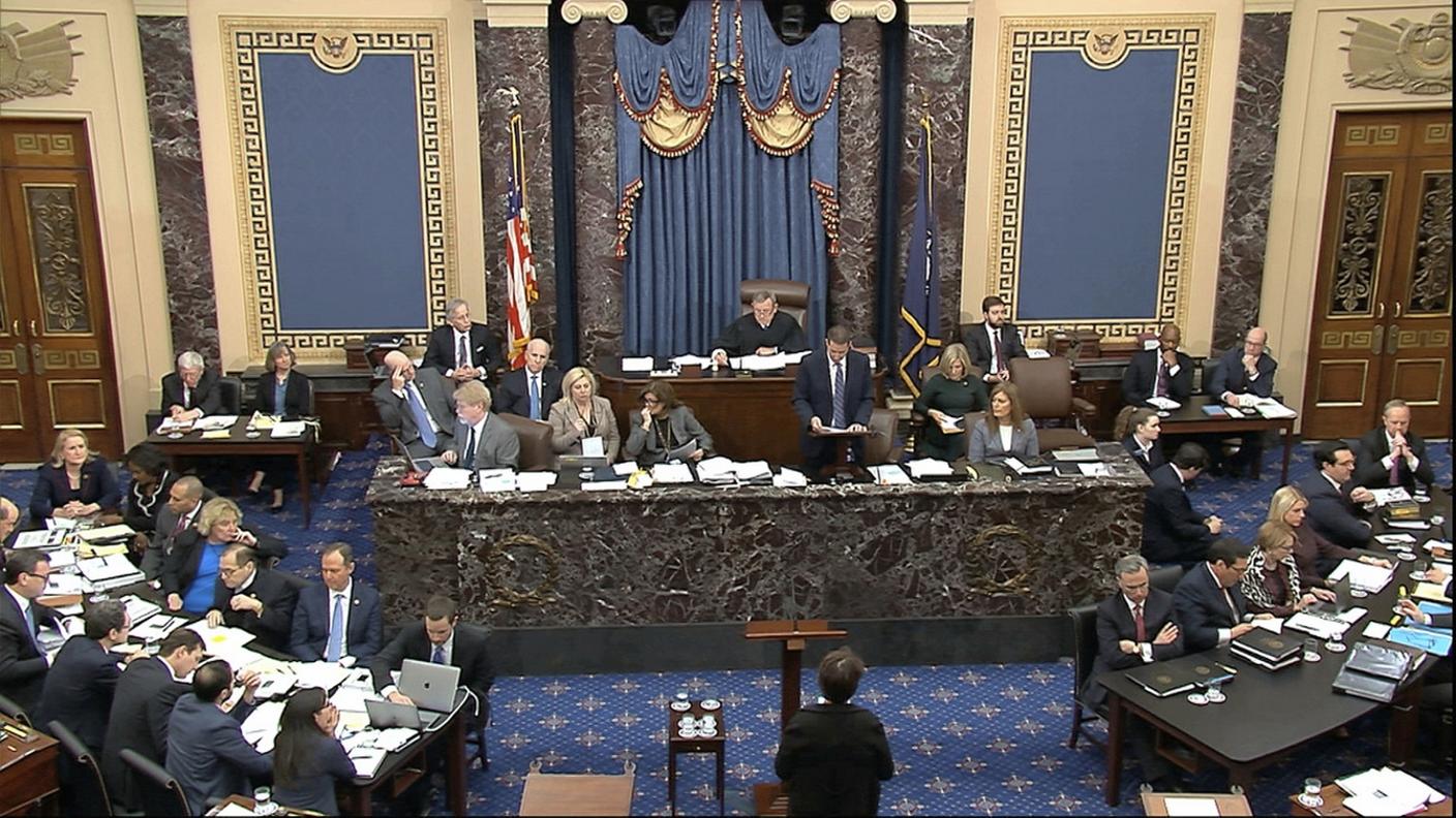 Il Senato americano durante le prime fasi del processo per l'impeachment di Donald Trump