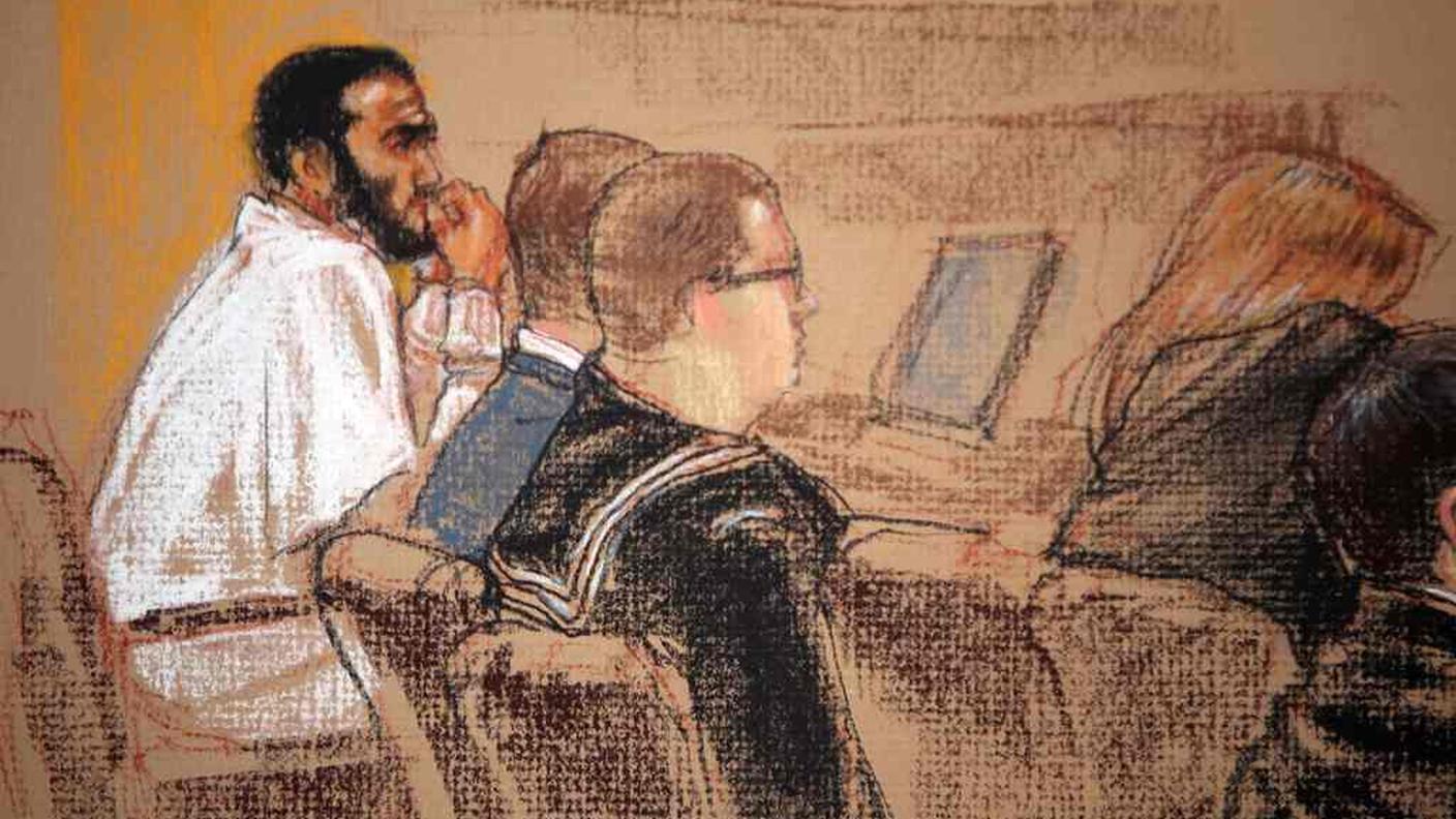 Disegno di Omar Khadr - a sinistra - durante il processo