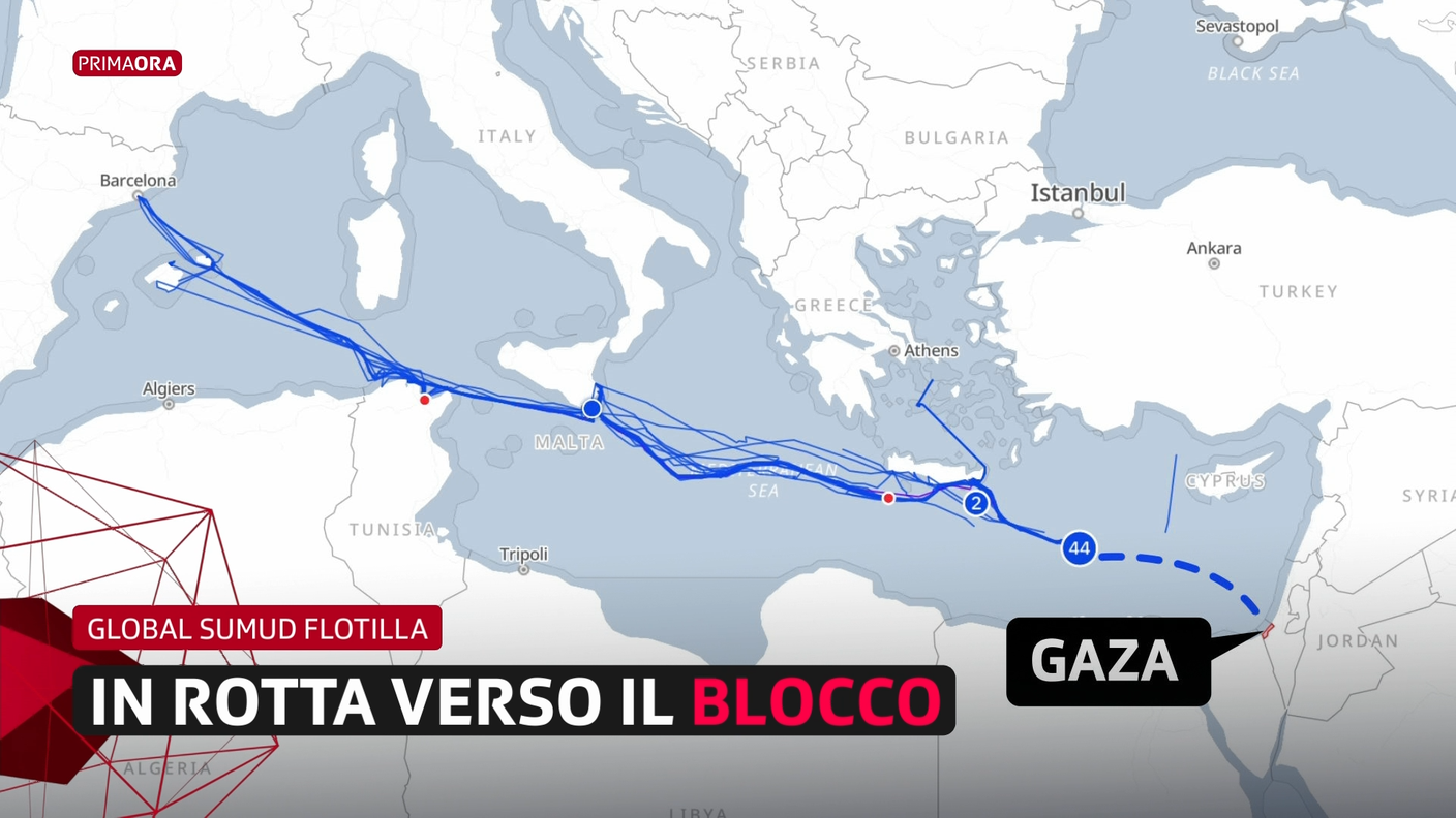 La rotta seguita sinora dalla flottiglia