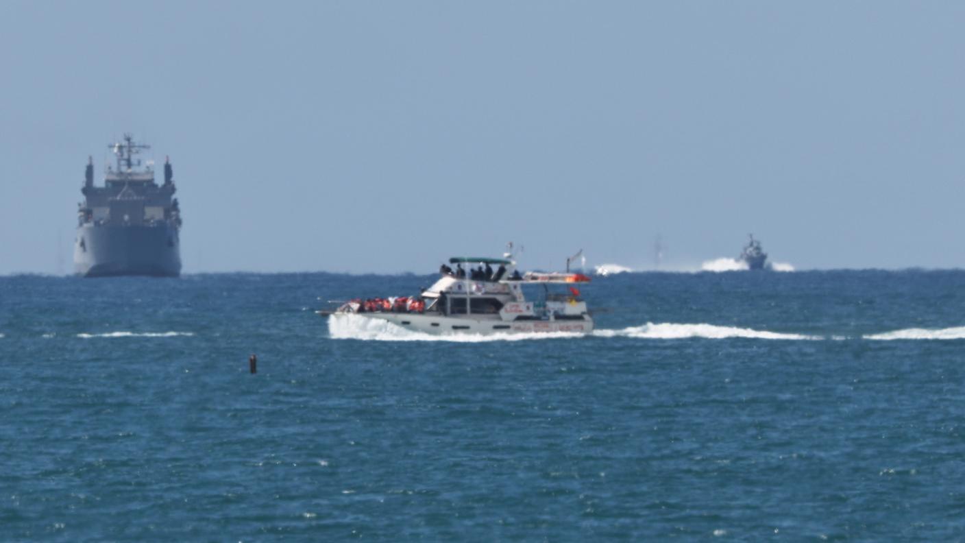 Una nave della marina israeliana ad Ashdod, dopo l'abbordaggio delle barche della flottiglia