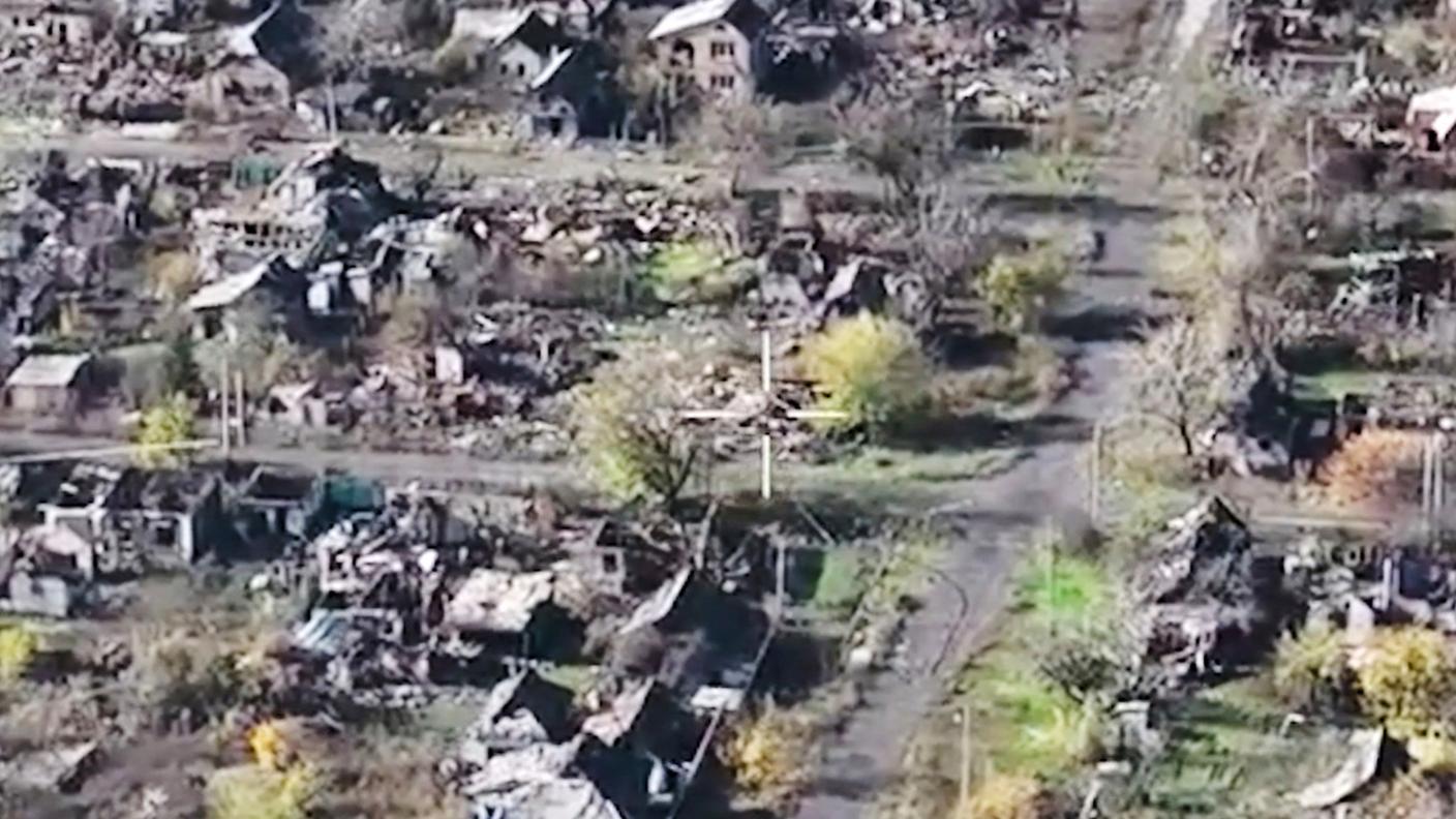 Una parte della città di Pokrovsk fotografata lo scorso primo novembre tramite un drone