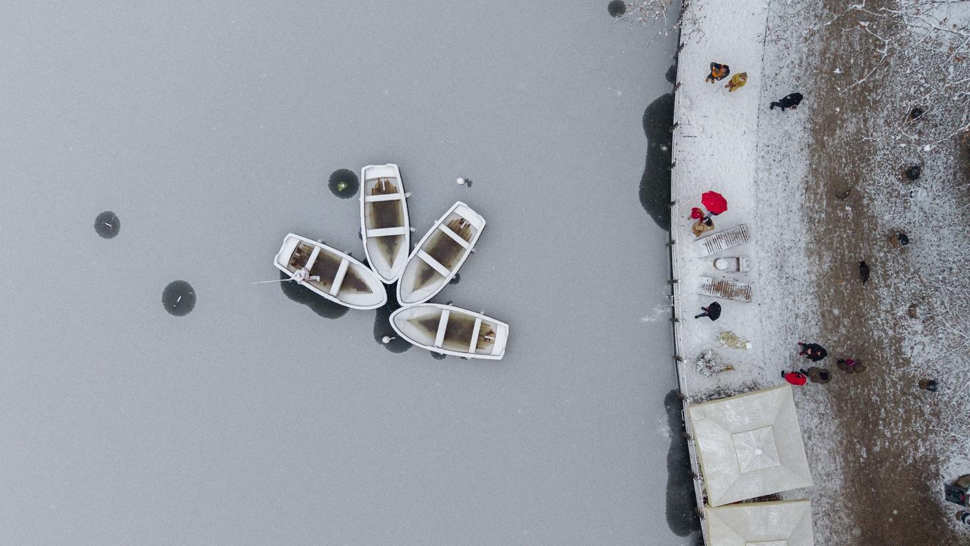 Coltre di neve anche in Croazia; un'immagine dall'alto su Zagabria