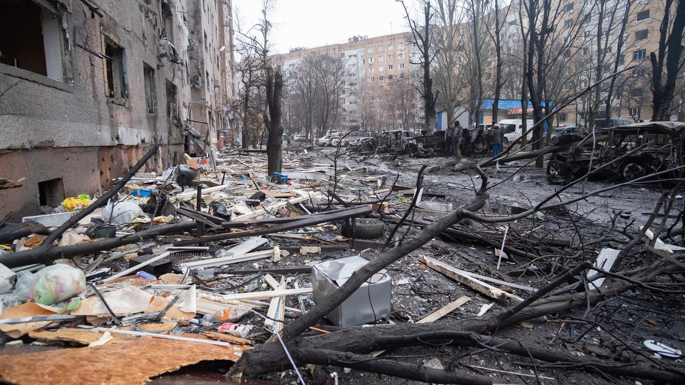 Un quartiere residenziale di Kramatorsk l'8 febbraio 2026 dopo un bombardamento russo