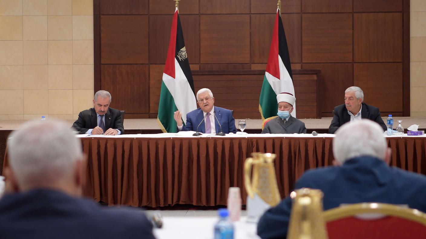 Mahmoud Abbas durante la riunione della leadership palestinese a Ramallah
