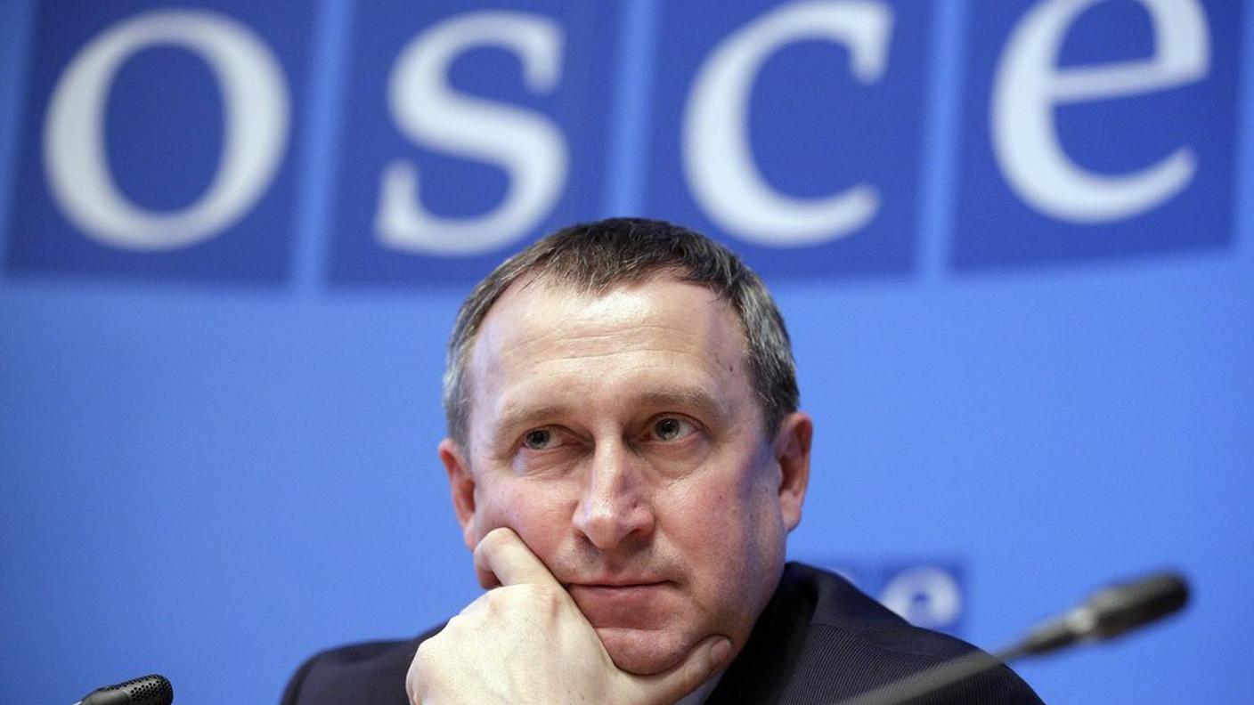 Il ministro degli esteri ucraino, Andrii Deshchytsia, in un momento dei lavori dell'OSCE a Vienna