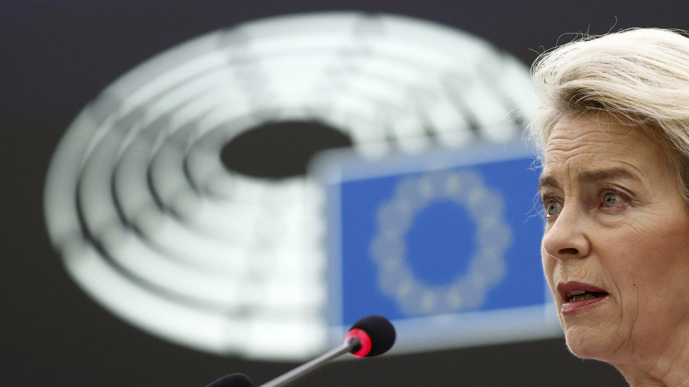 La presidente von der Leyen in un'immagine scattata oggi a Strasburgo