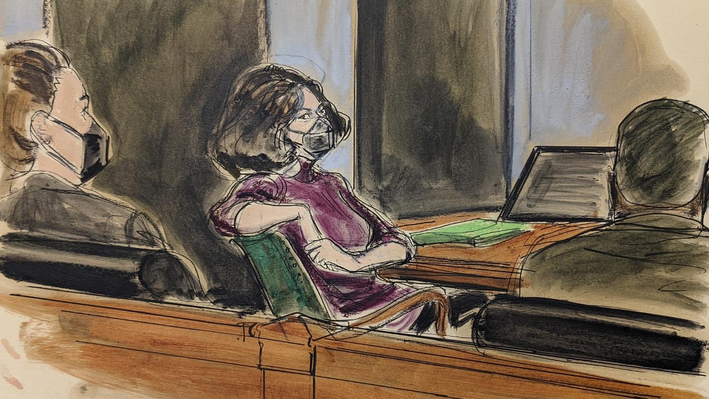 Ghislaine Maxwell in un disegno nell'aula di tribunale.