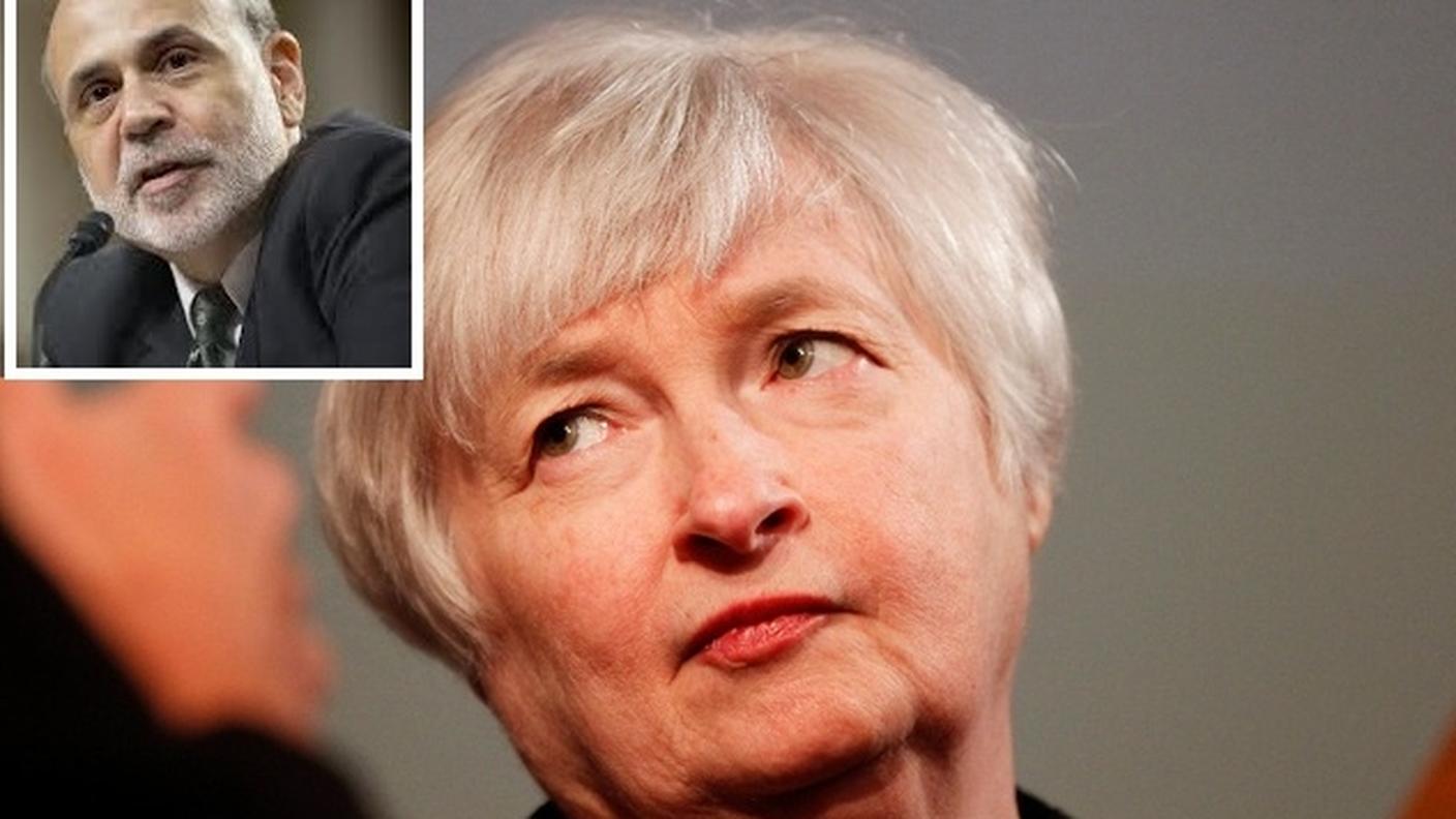 Janet Yellen e nel riquadro l'attuale numero uno Ben Bernanke