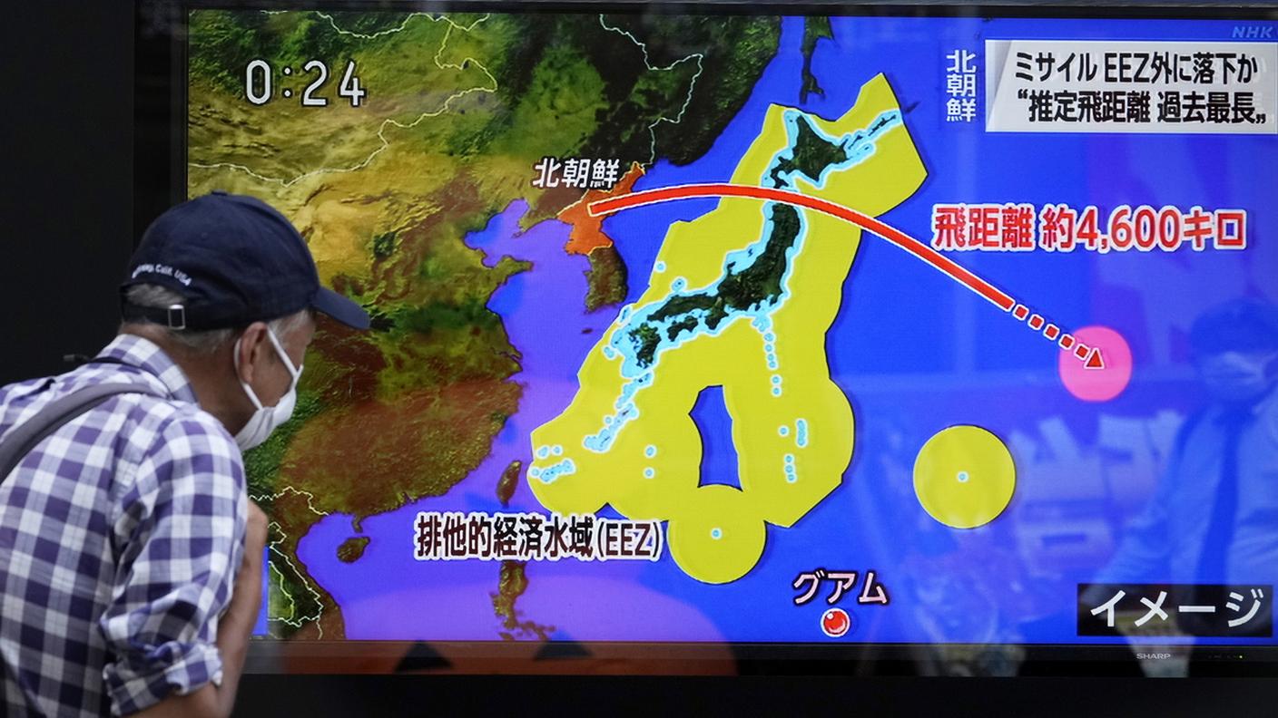 La traiettoria del missile, che ha sorvolato il Giappone
