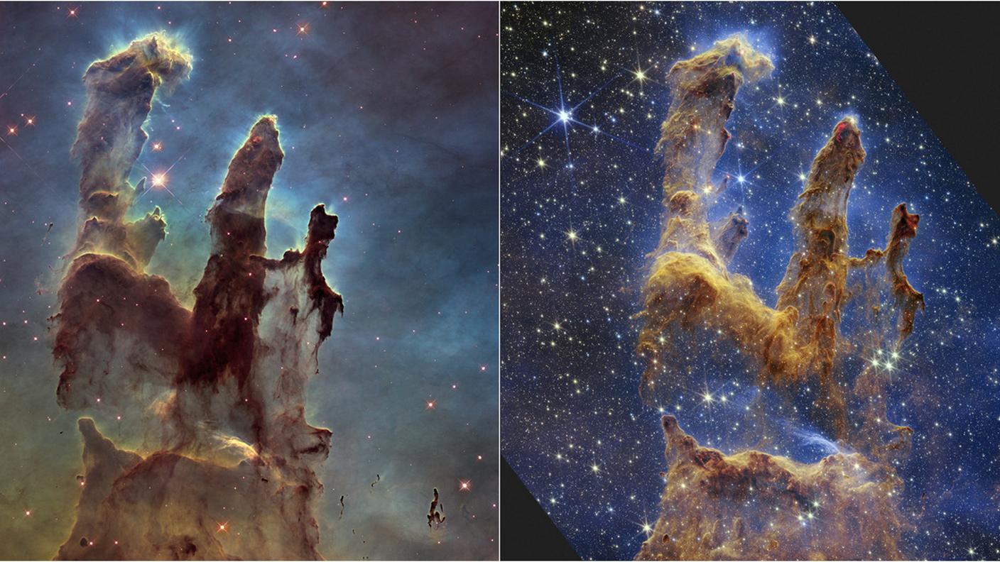 A sinistra la foto di Hubble 27 anni fa, a destra quella prodotta dal telescopio James Webb