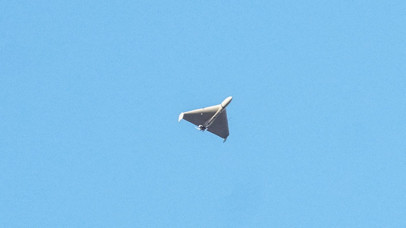 Un drone ripreso nei cieli di Kiev lo scorso ottobre e identificato come uno Shahed-136 di fabbricazione iraniana