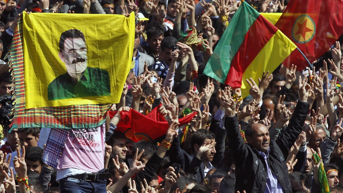 Un'immagine di Ocalan mostrata durante una manifestazione 