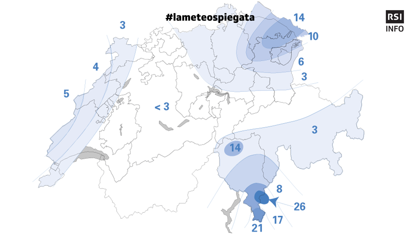 Deposizione di Cesio-137 in kBq per m2 in territorio svizzero a causa dell'incidente di Chernobyl (stato 1° maggio 1986)