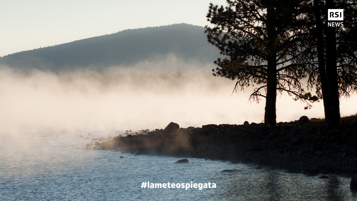 Nebbia da umidificazione fotografata in California, sul lago Almanor
