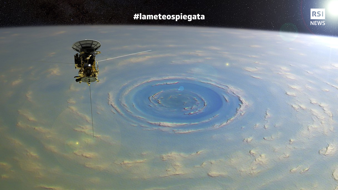 Non solo Terra: anche Saturno ha il suo vortice polare, in questo caso fotografato sul suo Polo nord dalla sonda Cassini nel 2017