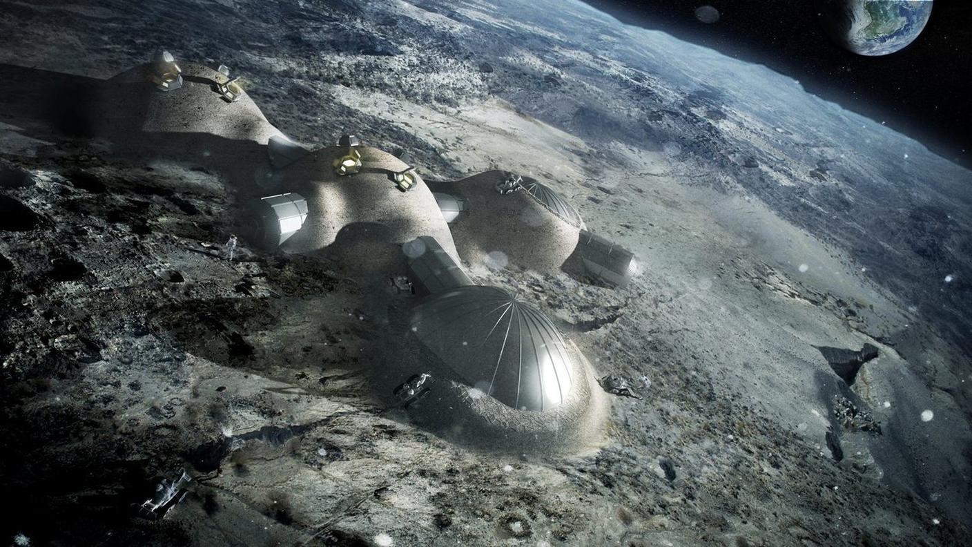 Un rendering mostra il progetto della futura base lunare ESA