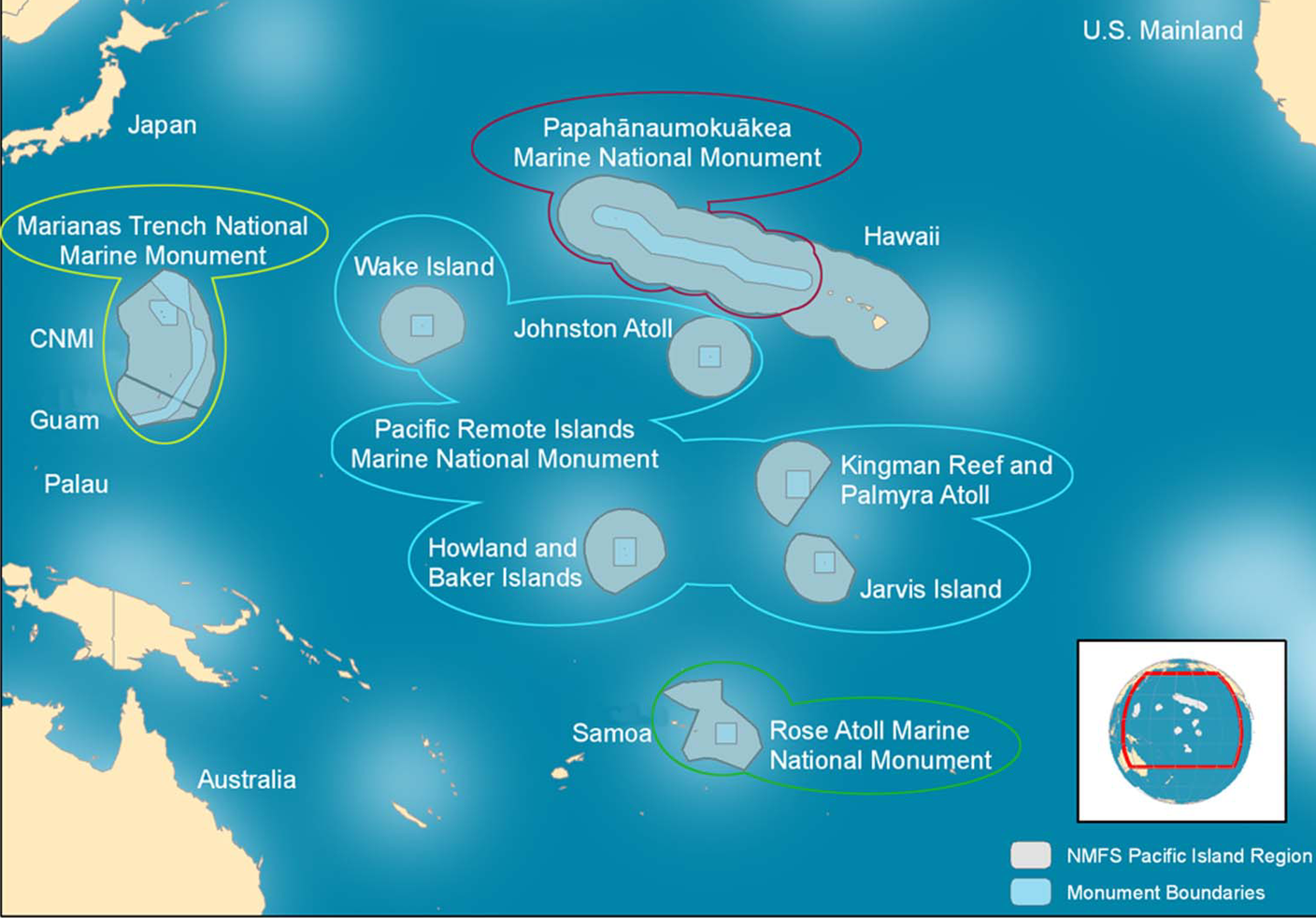 Il Pacific National Islands Marine National Monument si trova tra le isole Hawaii e Samoa