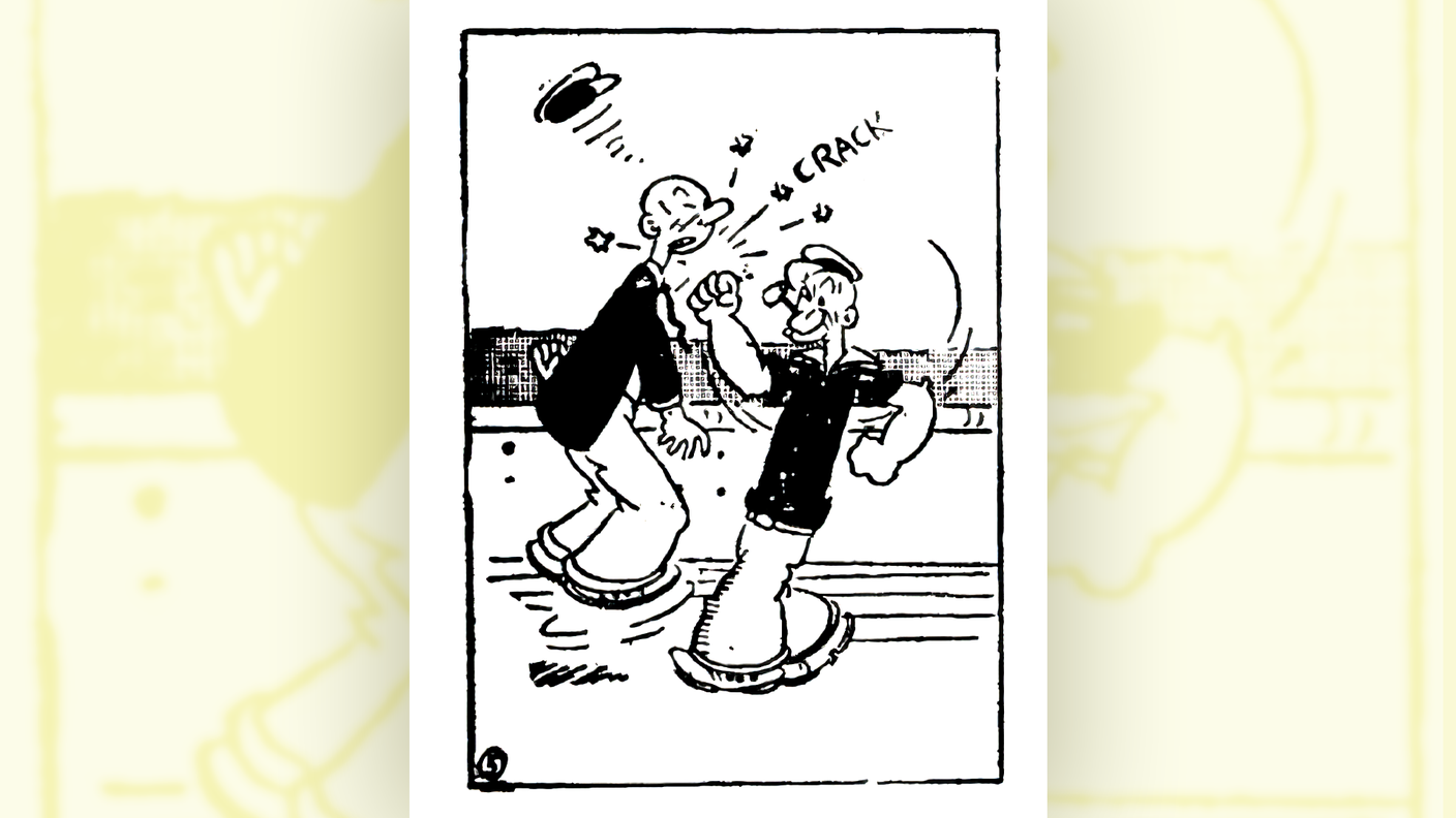 18 febbraio 1929: Popeye sferra il suo primo pugno in assoluto. Il titolo della striscia a fumetti è indicativo: "Quel marinario non è un gentiluomo" 