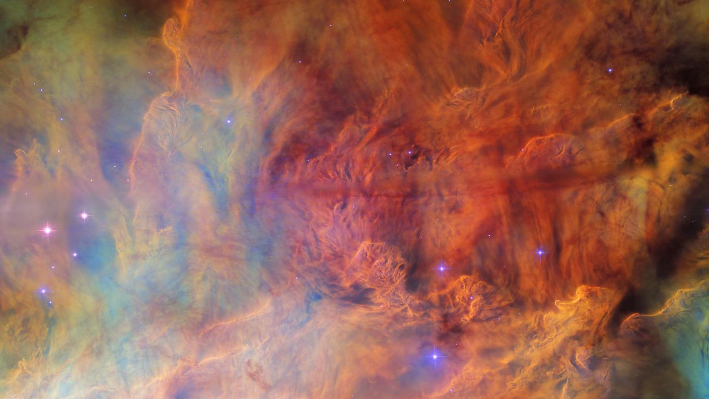 Un dettaglio della nebulosa Laguna, con le stelle incastonate nella nube di gas interstellare