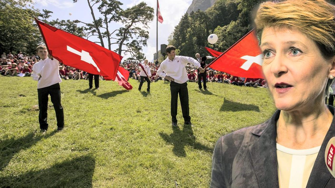 Nel montaggio la presidente della Confederazione e il "praticello" acquistato Società svizzera di utilità pubblica nel 1859