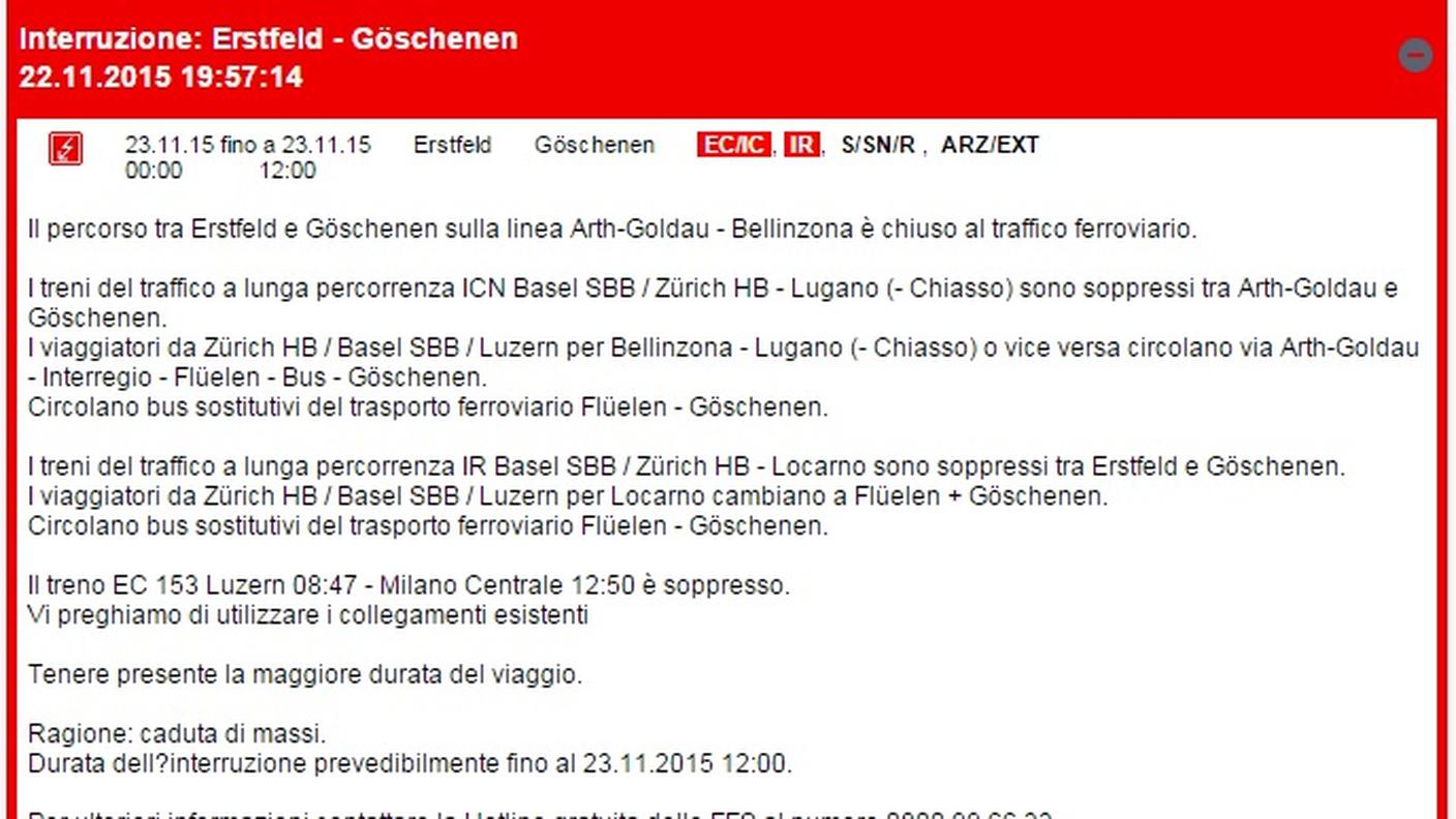 Il comunicato delle FFS