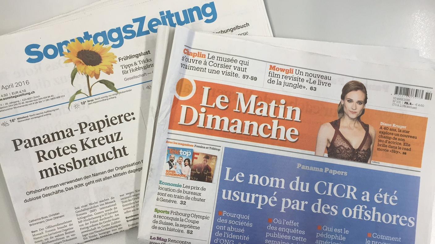 Le prime pagine di Le Matin Dimanche e  SonntagsZeitung