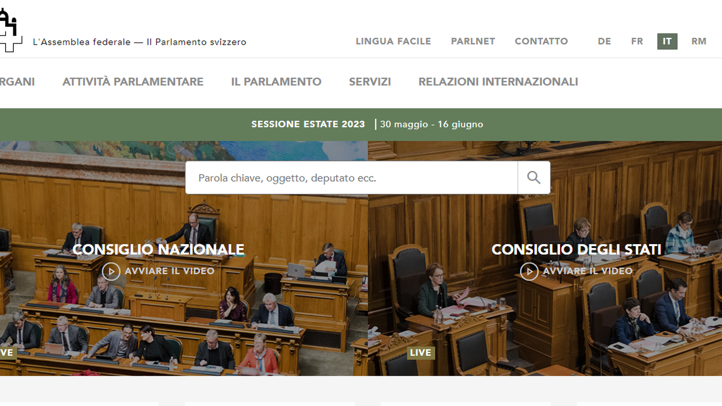 La pagina iniziale del sito parlament.ch