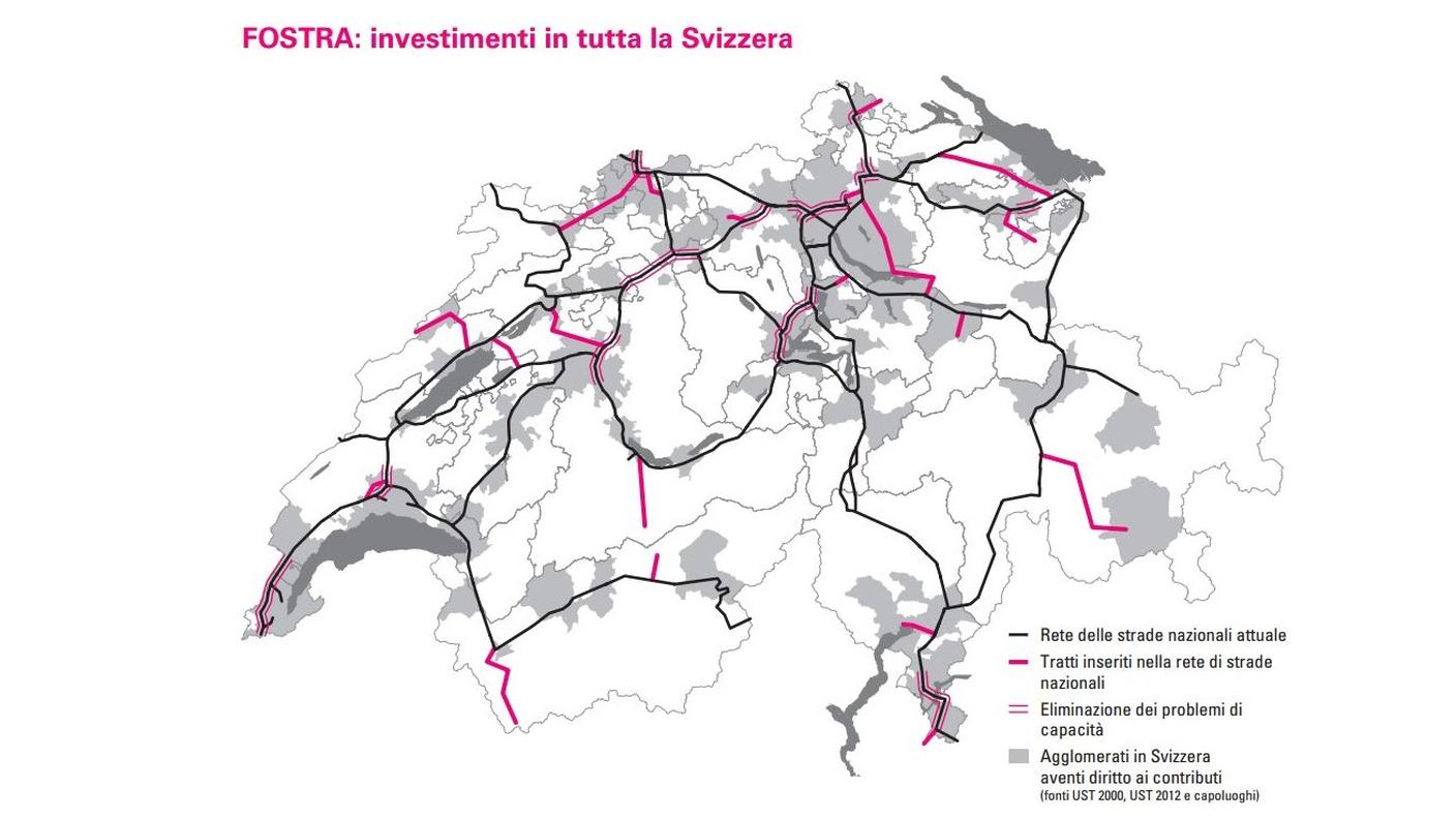 La rete stradale svizzera e le zone di intervento previste