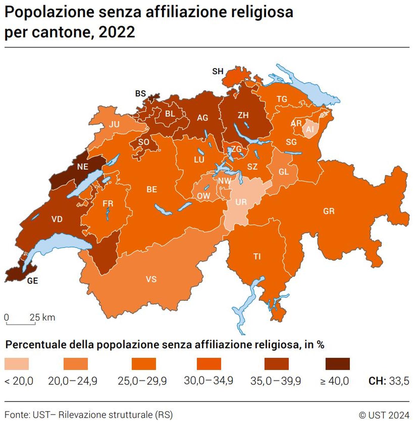 In Ticino il 27,6% della popolazione non ha un'affiliazione religiosa