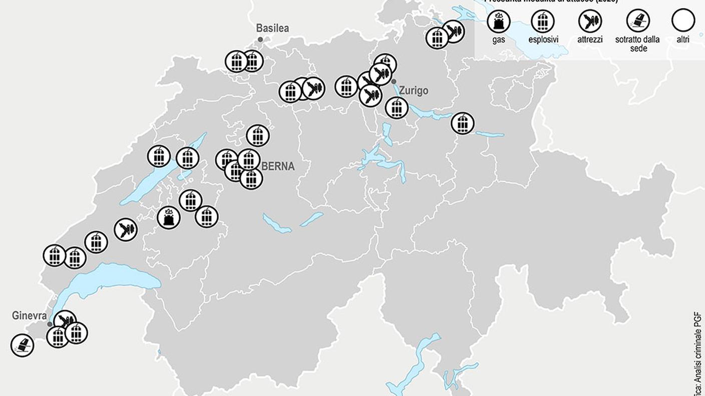 La mappa degli attacchi ai bancomat in Svizzera nel 2023 e le modalità usate