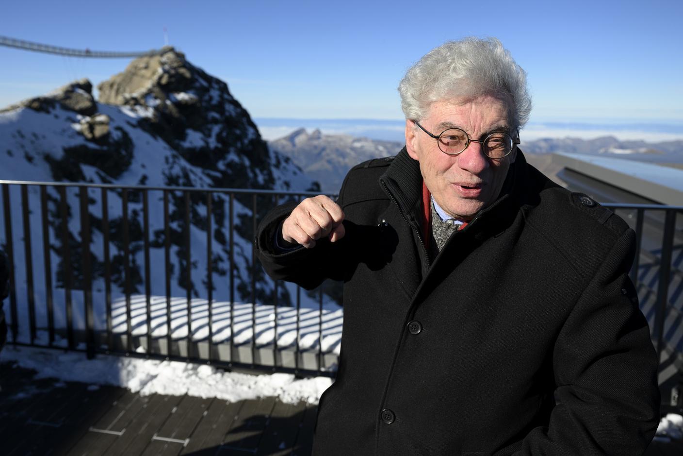 Mario Botta, qui ripreso sulla terrazza panoramica della struttura da lui progettata