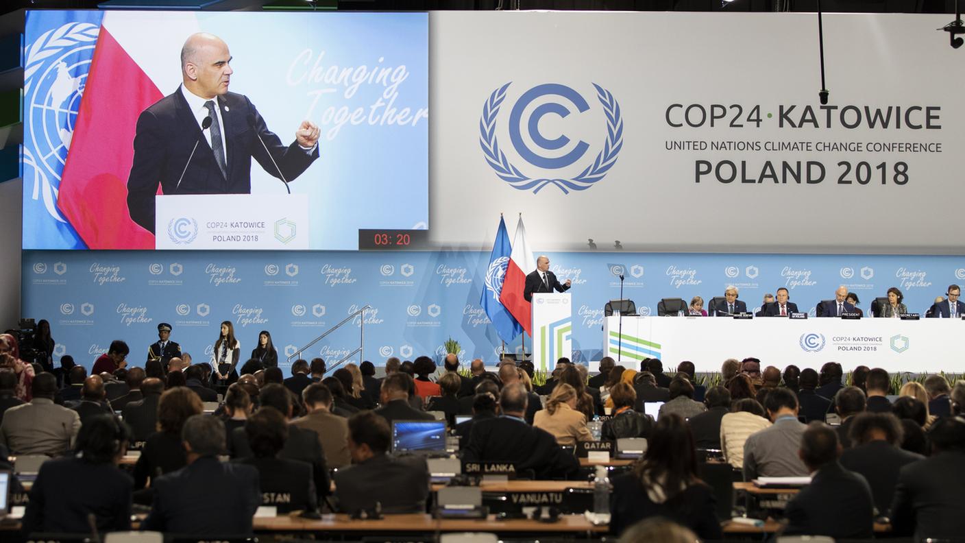 Alain Berset interviene davanti ai rappresentanti dei 200 Stati riuniti a Katowice