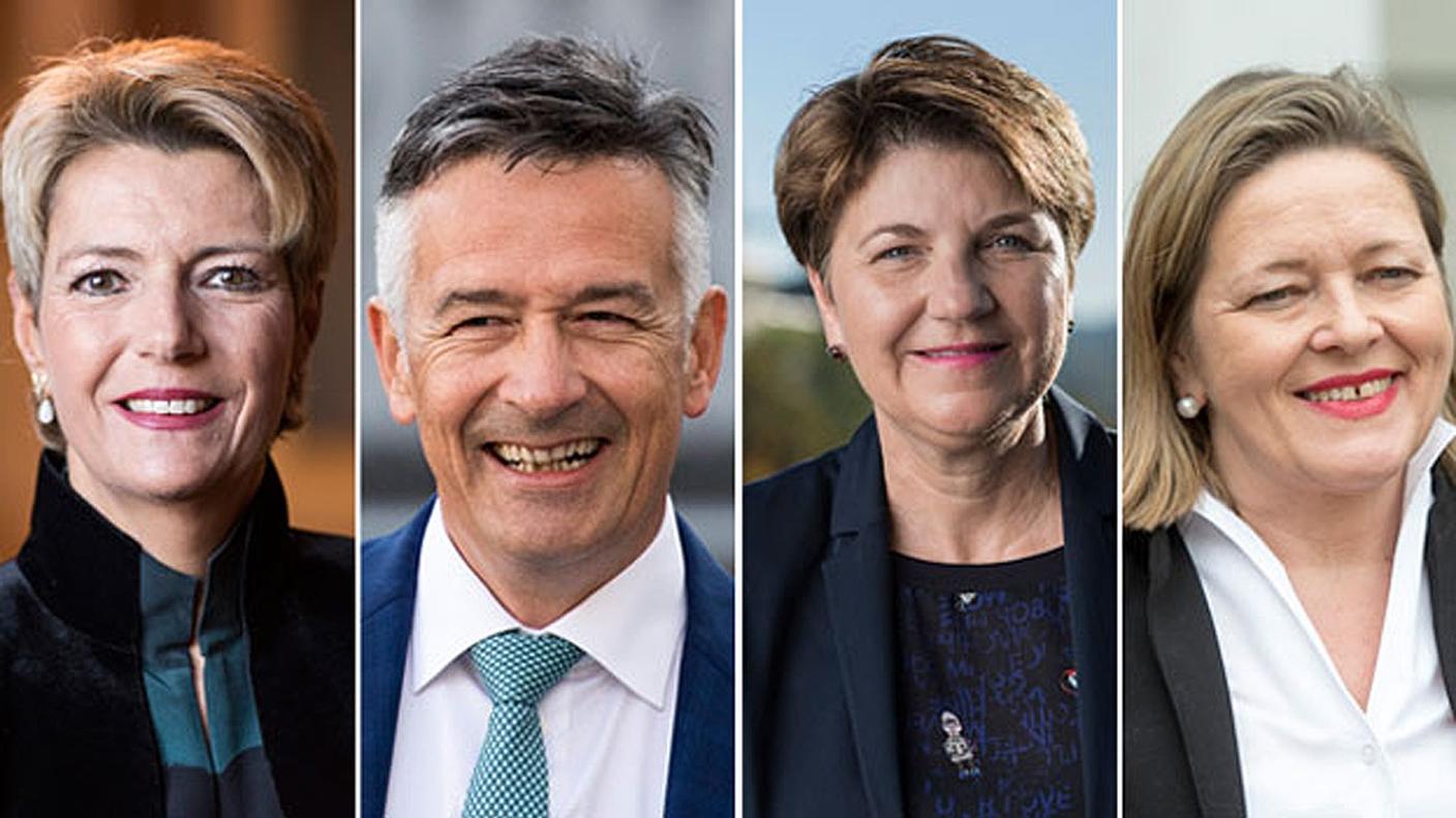 Da sinistra a destra, Keller-Sutter e Wicki per il PLR, Amherd e Z'graggen per il PPD