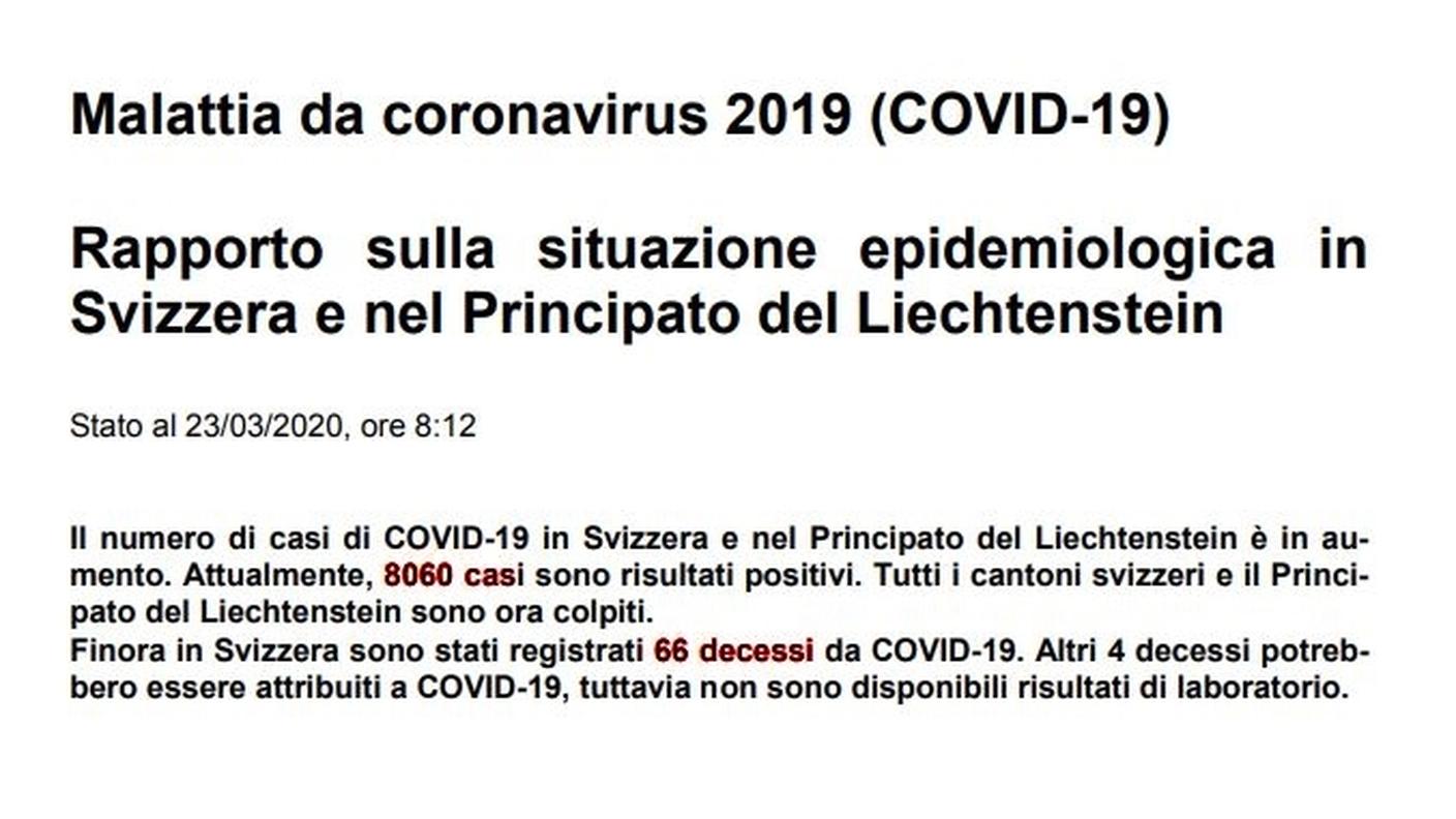 I dati dell'Ufficio federale di sanità pubblica