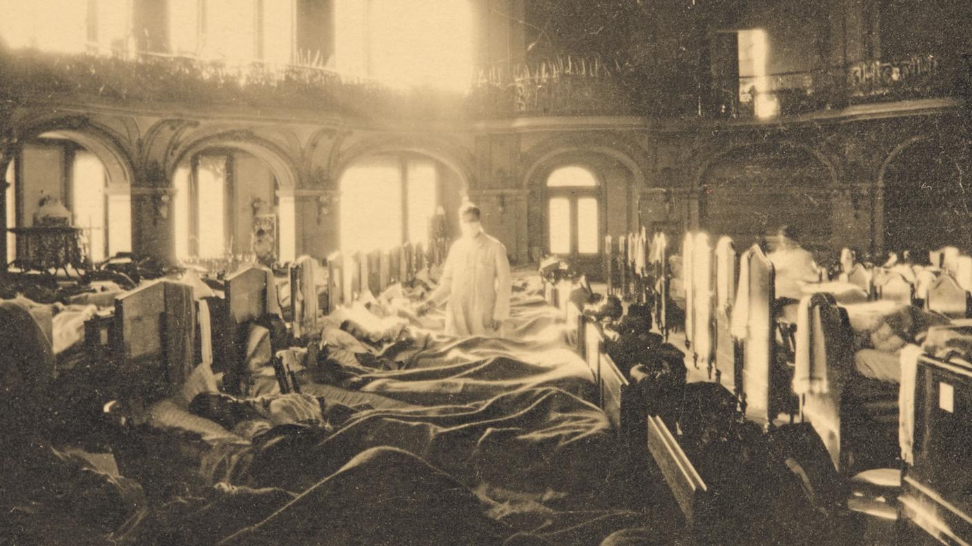 Un ospedale d'emergenza allestito a Zurigo, nel novembre del 1918, sull'onda della pandemia di influenza "spagnola"