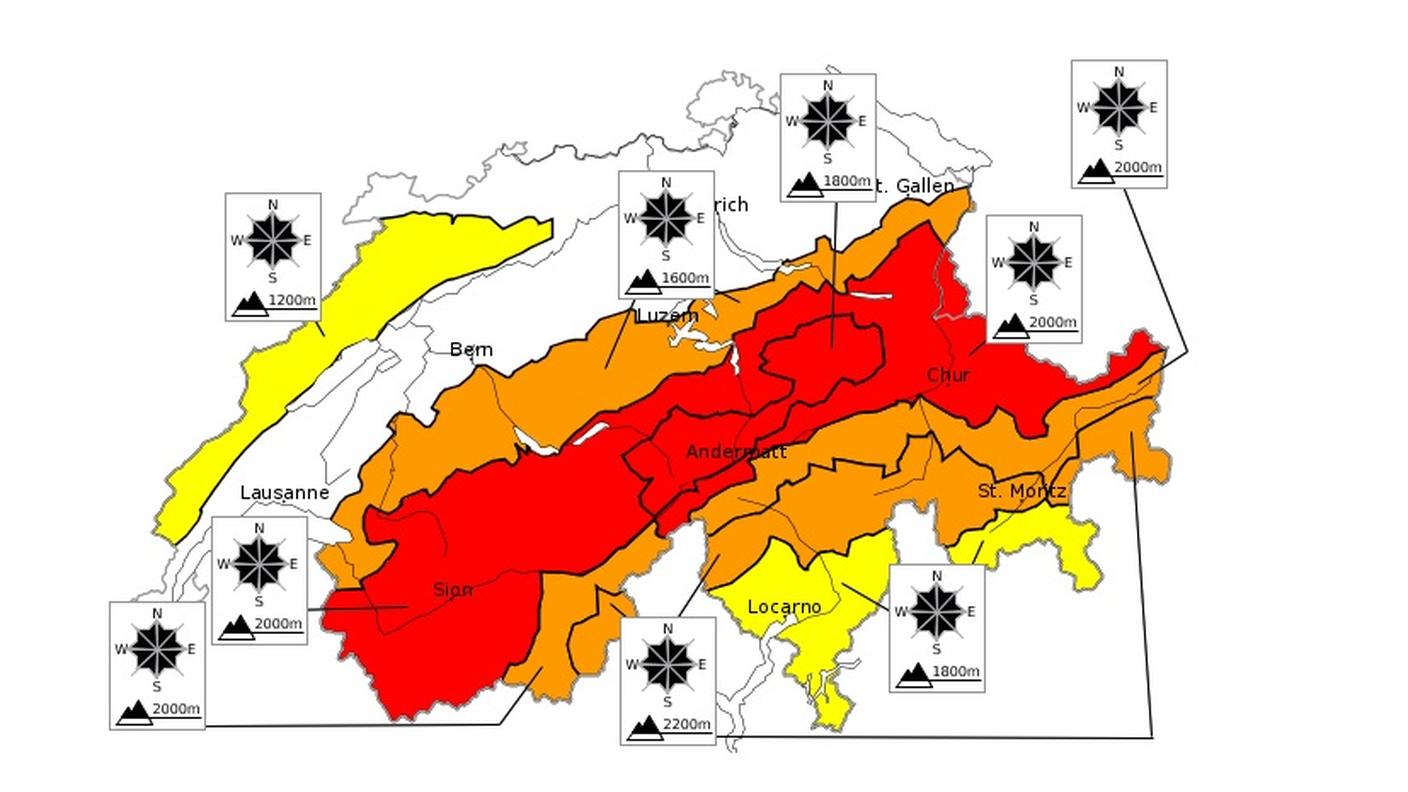 La mappa del pericolo di valanghe