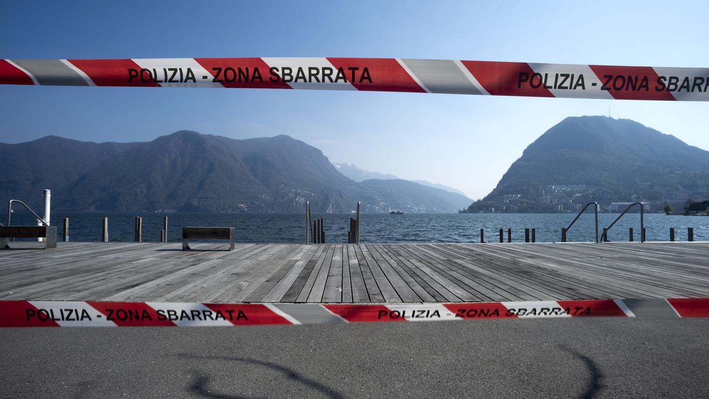 Zona del lungolago di Lugano sbarrata, aprile 2020