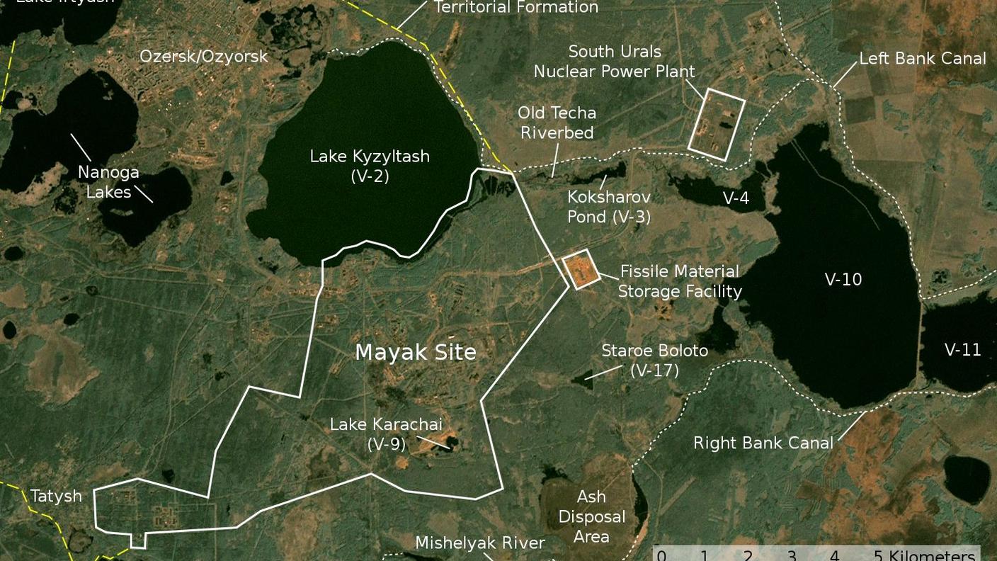 Immagine satellitare del sito di Majak, a 1'500 km ad est di Mosca