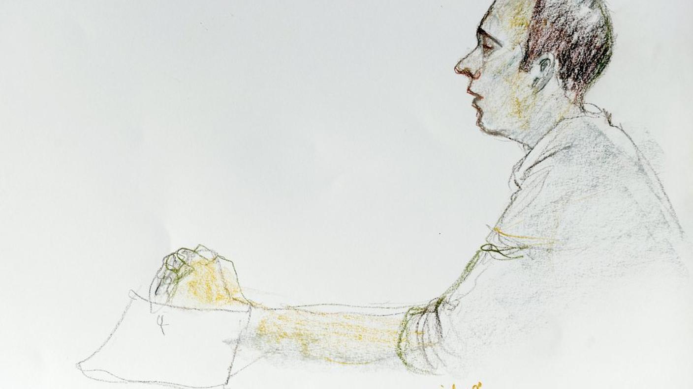 L'assassino ritratto durante il processo di seconda istanza