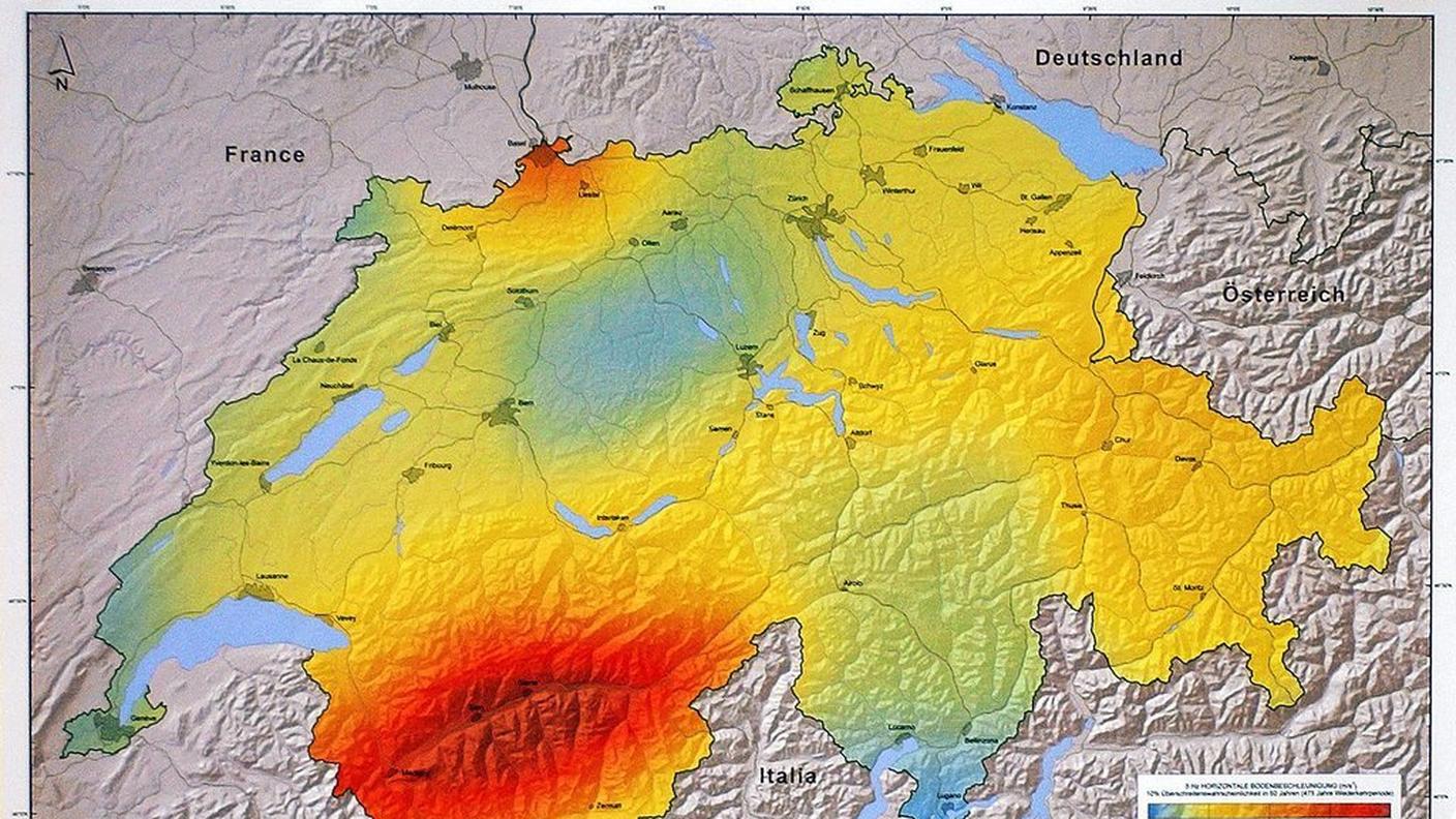 Blu, verde, giallo, rosso: la scala del rischio sismico in Svizzera dal meno forte al più intenso