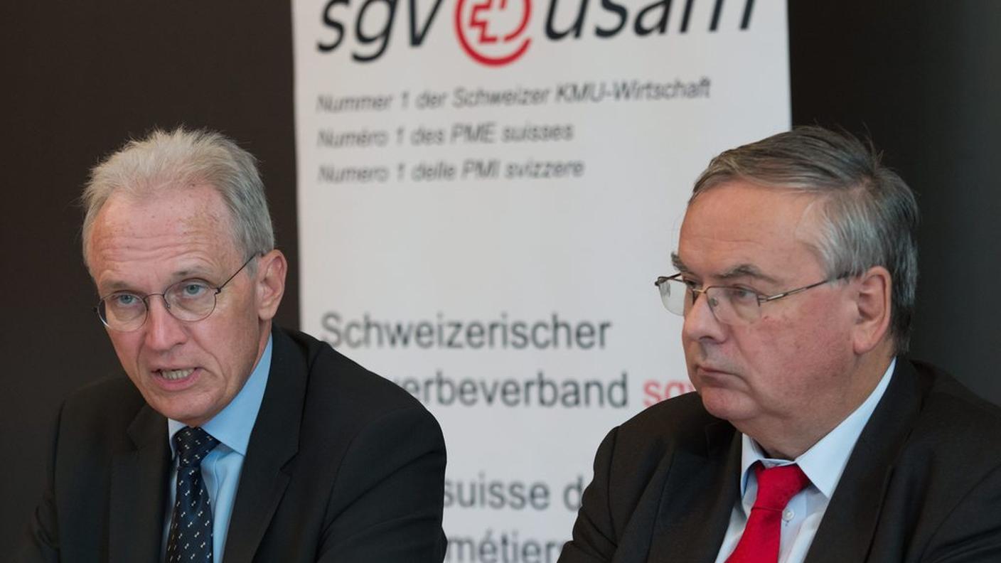 Hans-Ulrich Bigler, direttore dell'USAM, con il presidente Jean-François Rime  in un'immagine scattata martedì a Berna