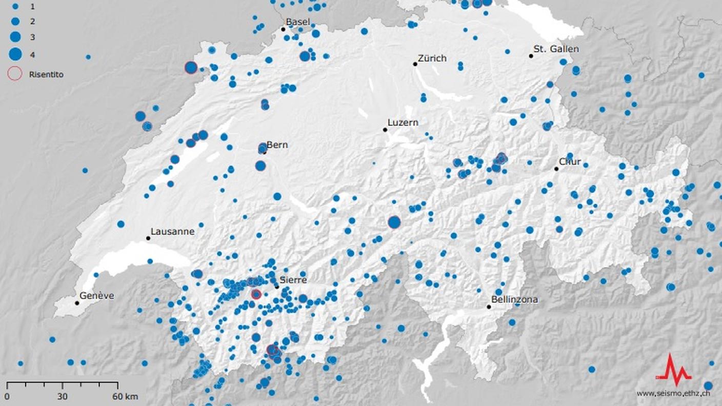 I sismi percepiti in Svizzera nel 2021
