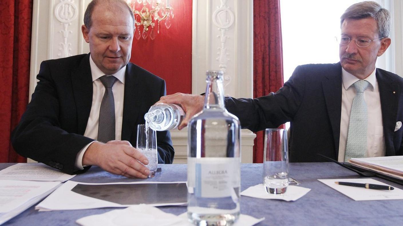 Il presidente dell'Unione Svizzera degli Imprenditori Valentin Vogt  con il suo vice Wolfgang Martz