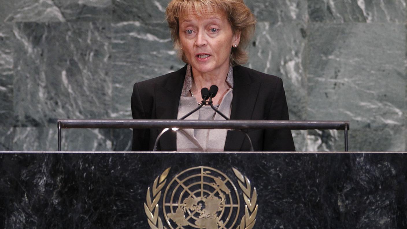 La presidente della Confederazione durante il suo intervento a New York