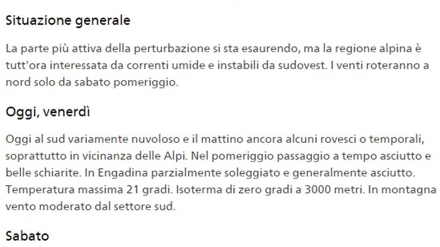 Le previsioni meteo in breve