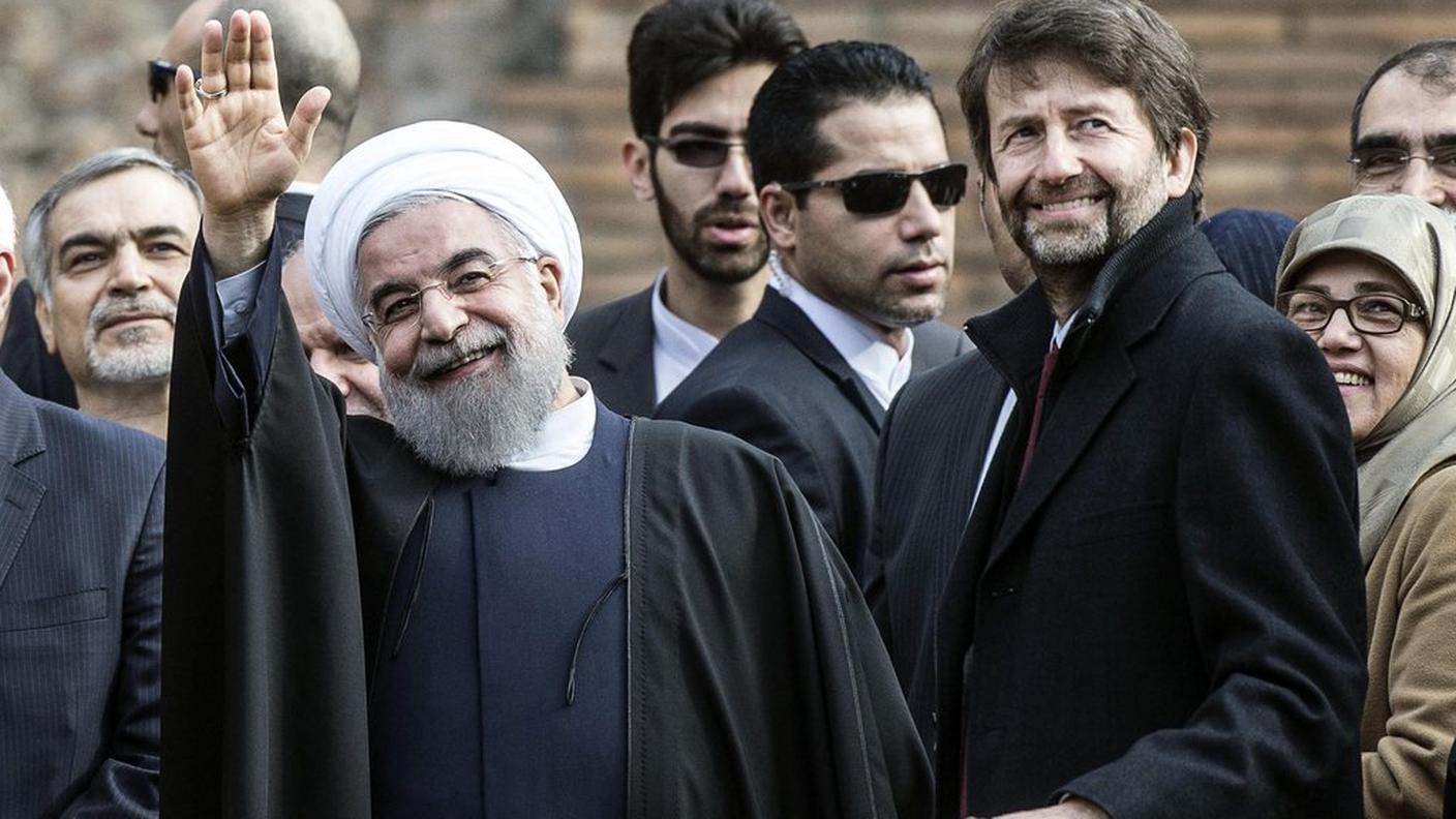 Il presidente iraniano Hassan Rohani con il ministro per i beni culturali Dario Franceschini