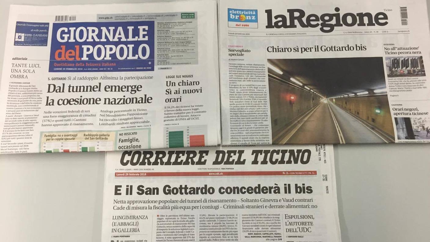 I titoli dei quotidiani ticinesi all'indomani del voto