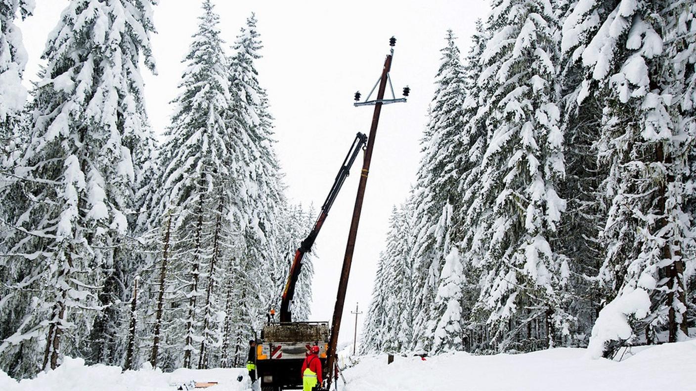 La neve aveva mandato in tilt l'erogazione di elettricità nelle Tre Valli 